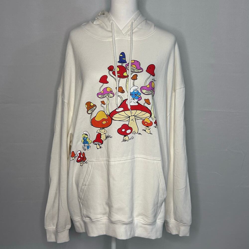 The Smurfs 65th Anniversary Hoodie Mushroom Graphic XXL NWT whimsical nostalgia